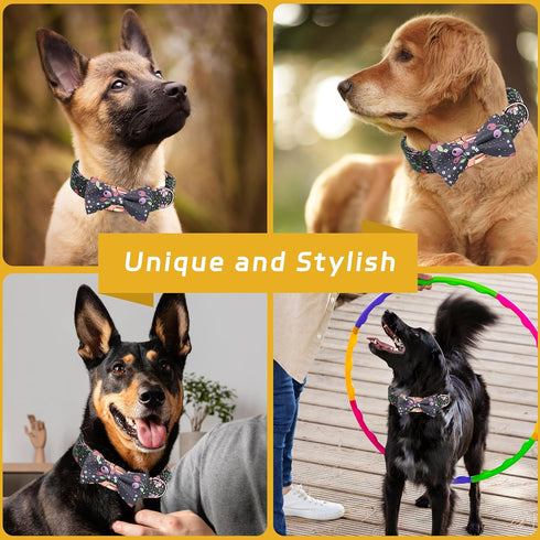 Adjustable Dog Bow Tie Collar, Soft Cotton Puppy Collar with Detachable Bow Tie and Metal Buckle for Small Medium Large
