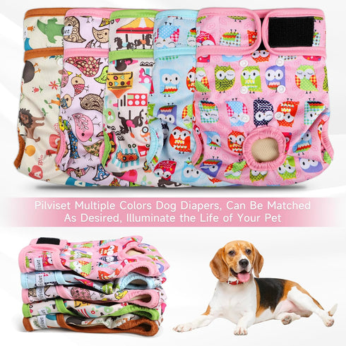 5pcs,Reusable Dog Diapers Female Dog Doggie Puppy Doggy Diapers Female, Period Panties in Heat, Owl, Large