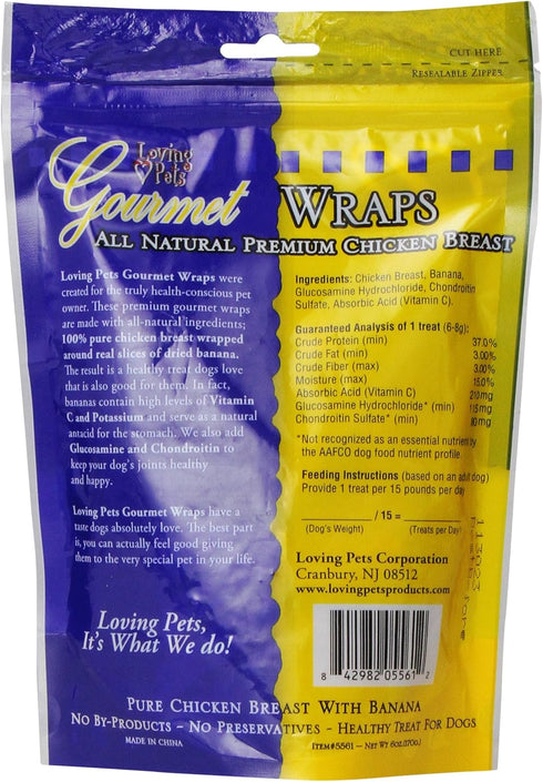 Loving Pets Gourmet All Natural Premium Banana and Chicken Wraps - Dog Treats, 6oz with Glucosamine