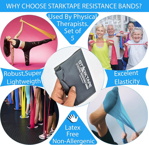 Resistance Bands Set, 3 or 5 Pack Non-Latex Physical Therapy Elastic Bands for Home Exercise, Workout, Yoga