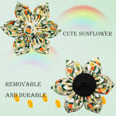 Elegant St. Patrick's Day Dog Collar with Flower, Green Clover Adjustable Dog Collar Pet Gift for Small Dogs