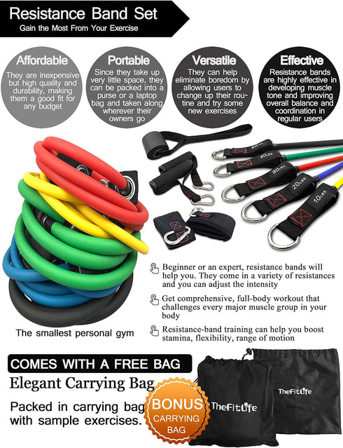 TheFitLife Exercise Resistance Bands with Handles - 5 Fitness Workout Bands, Stackable up to 110/150/200/250/300 lbs,