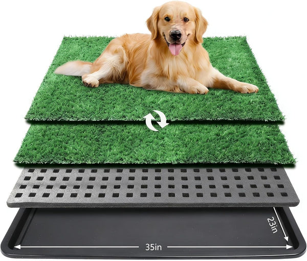 ondware Dog Grass Pad with Tray,35x23in Dogs Potty Tray with 2-Pack Upgraded