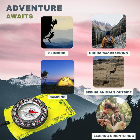 Pack of 2 Orienteering Compass, Hiking Compasses for Kids, Magnetic Gear Set for Navigation, Camping, Hunting