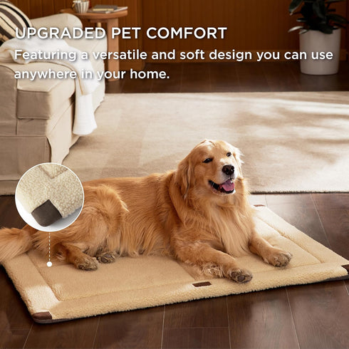 Bedsure Washable Dog Crate Bed for Extra Large Dogs - Reversible Foam Floor Mat, 48" x 30", Beige