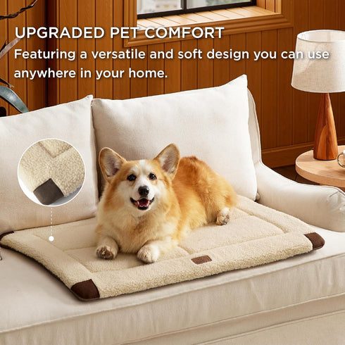 Bedsure Washable Dog Crate Bed for Medium Dogs, Reversible Foam Floor Dog Mat, Lightweight Travel Flat Pet Beds for Indoor & Outdoor Dogs (29" x 21", Beige)