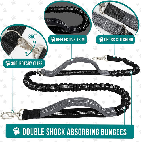 PetAmi Hands Free Dog Leash, Dog Running Leash Belt for Walking Jogging, Zipper Pouch Fanny Pack with Poop Bag Dispenser