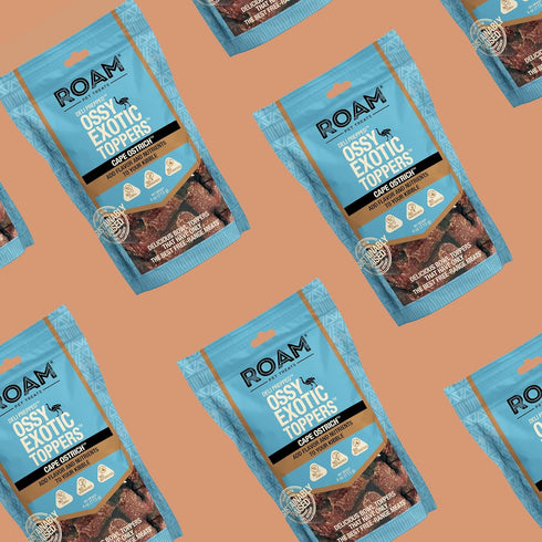 ROAM Ossy Exotic Dog Topper, Sustainably Raised Ostrich Meat, Non-GMO Dog Treats, 4 Ounce