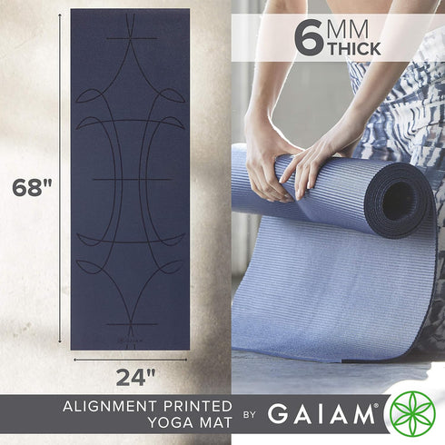 Gaiam Yoga Mat - Premium 6mm Extra Thick Non Slip Exercise & Fitness Mat for Yoga, Pilates & Floor Workouts