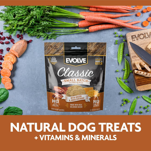 Evolve Classic Dog Treats, Small Batch Oven Baked with Bacon & Aged Cheddar Cheese, 16oz
