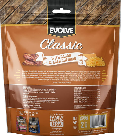 Evolve Classic Dog Treats, Small Batch Oven Baked with Bacon & Aged Cheddar Cheese, 16oz