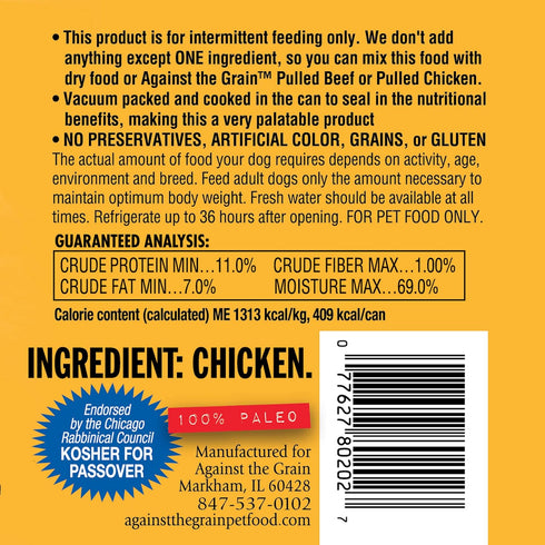 Against The Grain Pet Food Nothing Else! Dog Food, 12 Cans, 11 oz, Brown (80202)