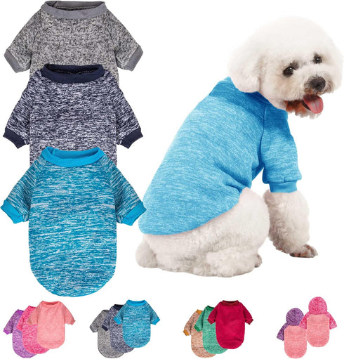 3 Pack Dog Sweater - Warm Soft Pet Clothes for Small Dogs, Medium Large Cats, Winter Christmas (Grey+Navy+Blue, X-Small)