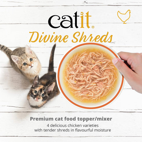 Catit Divine Shreds Premium Cat Food Topper, Chicken, 12 Pack
