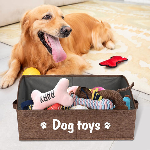 PET ARTIST Sturdy Collapsible Dog Toy Storage Basket with Handles - Large Dog Toy Box Bin for Chew Toys, Clothes, Brown