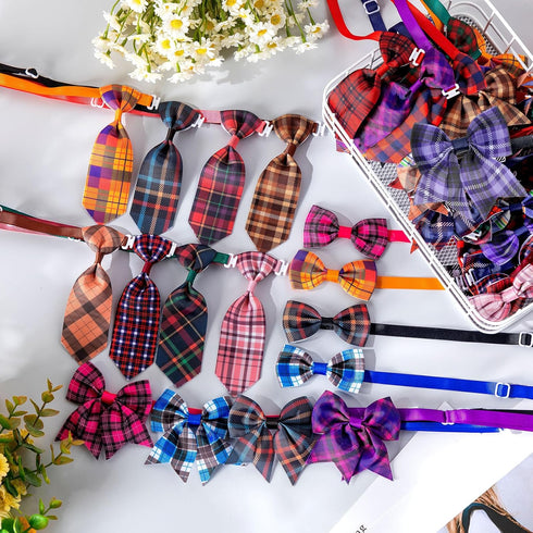 Reginary 100 Pcs Dog Bow Tie Collar Set, 40 Neckties, 30 Puppy Bow Ties, 30 Collar Flowers for Small Medium Dogs