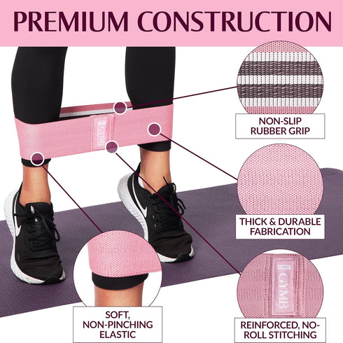Gymb Premium Resistance Bands for Glutes, Thighs & Legs - Non Slip Cloth Booty Bands for Fitness