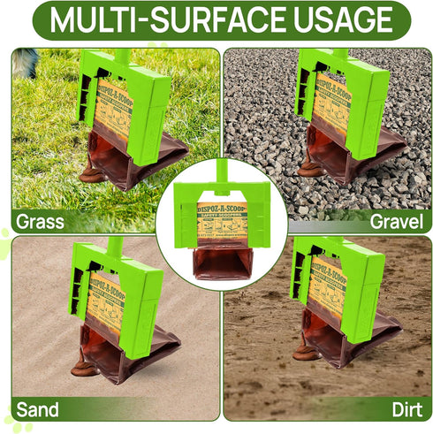 Dispoz-A-Scoop 4-in-1 24" 8 Revolutionary Dog Poop Scooper, Handle & Refill Bags - Fast, Easy, Clean with Disposable