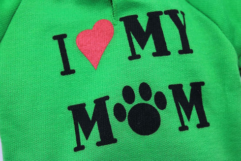 DroolingDog Dog T-Shirts Green - I Love My Mom Shirts for Small Dogs XS