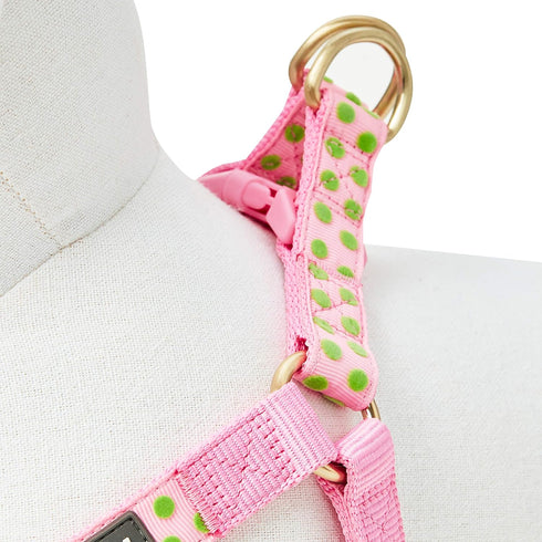 Blueberry Pet Step-in Velvety Polka Dot Flocking Dog Harness, Baby Pink, Chest Girth 26" - 39", Large, Adjustable