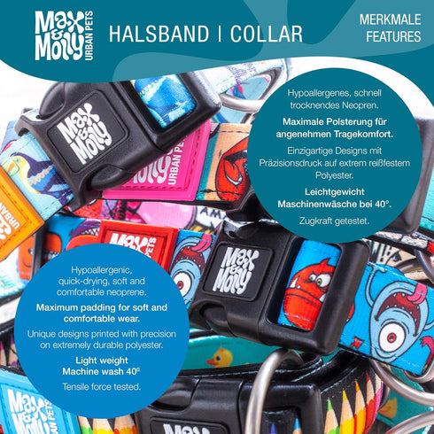 Max & Molly Smart ID Dog Collar with Gotcha! QR Safety Tag, Soft Padded Neoprene, Medium (13-21")