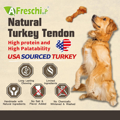 Afreschi Turkey Tendon for Dogs: All Natural Human Grade Puppy Chew, 2 Units/Pack (Medium)