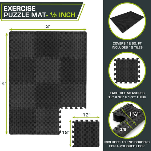 '-inch, 12 12 ProsourceFit Exercise Puzzle Mat Checkered EVA Foam Floor Tiles w/ Non-Slip Texture, Gym Mats w/