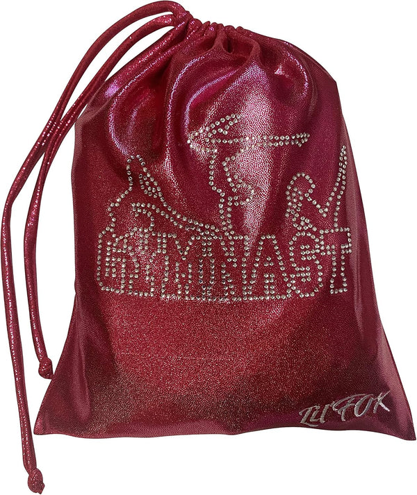 LIL'FOX 8"x10" Drawstring Gymnastics SMALL GRIP BAG, Lightweight Bag for Personal Equipment with Shiny Foil Rhinestones