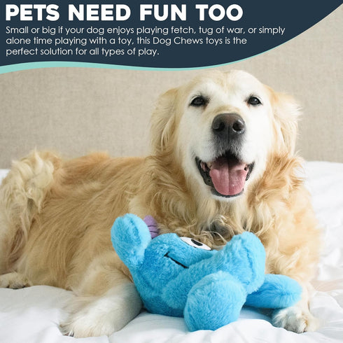 Flourish Pets 3 in 1 Dog Chew Toys for Aggressive Chewers | Non-Toxic BPA Free Double Stitched Soft Fabric Exterior Dog Toys | Long-lasting Dog Plush Toys – Small, Blue Monster