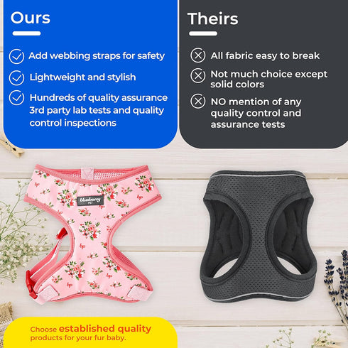 Blueberry Pet Soft & Comfy Blooming Floral No Pull Mesh Dog Harness Vest, Creamy White, Chest Girth 17.5"-21"