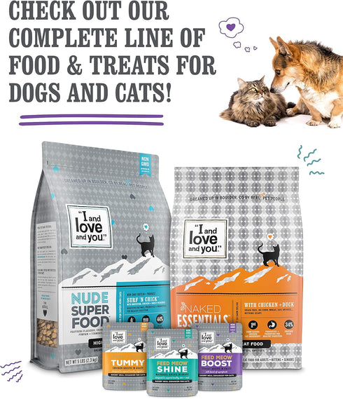 I and love and you Meow & Zen Hearties Cat Treats - Chicken, Grain Free, Omega 3 & 6, 4oz Bag