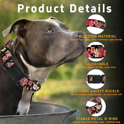 Dog Collar for Boys Girls, Floral Puppy Collar for Small Medium Large Dogs, Adjustable Soft Floral Pattern Pet Collar with Safety Buckle for Male Females(Red Floral,S)