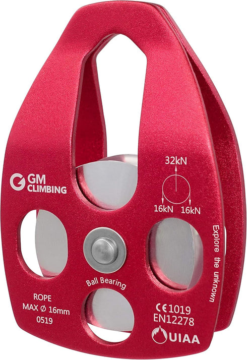 GM CLIMBING Large Rescue Pulley - 32kN Single Sheave with Swing Plate, CE UIAA Certified