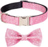 Bling Dog Bow Tie Collar for Puppy Small Dogs and Cats, Cute Pink Collar for Daily Walking or Holiday Party (Neck fit