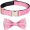 Bling Pink Dog Bow Tie Collar for Small, Medium Dogs, Cute Collar for Daily Walking or Holiday Parties (Neck fit
