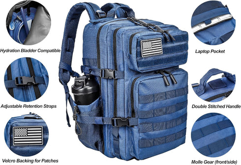 LHI Military Tactical Backpack for Men and Women, 45L Army Assault Pack with Molle System