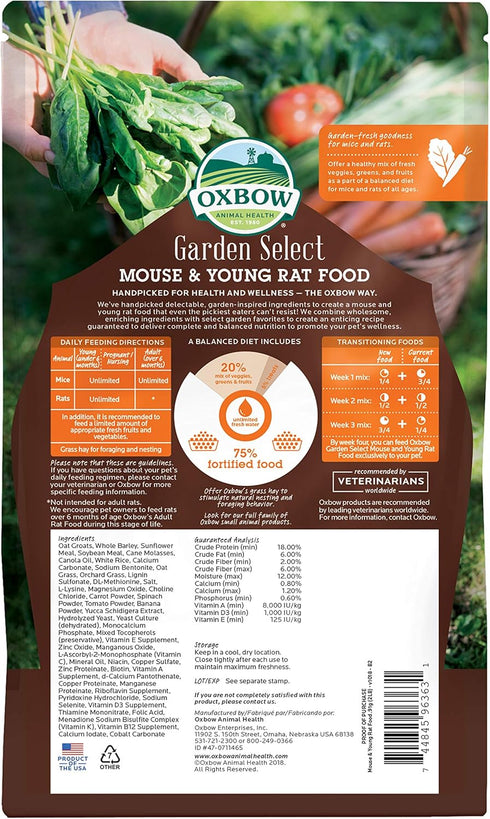 Oxbow Animal Health Garden Select Mouse and Young Rat Food - Non-GMO Recipe for Young Rats and Mice, 2 Pound Bag