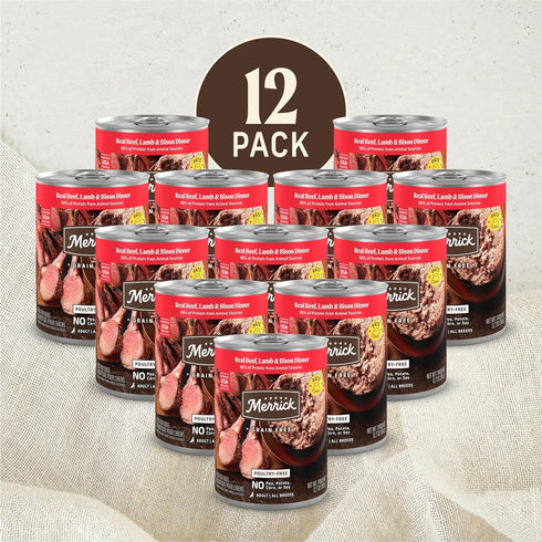 (Pack 12) 12.7 oz. Merrick Grain Free Premium And Natural Canned Dog Food, Soft And Healthy Poultry Free Wet Recipe