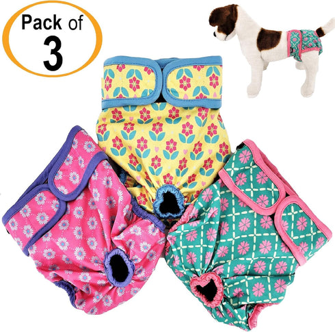 Pack 3 4 16" 20", of Female Dog Diapers with - Layers of Absorbent Pads Cat Panties Waterproof Leak Proof Washable (M: