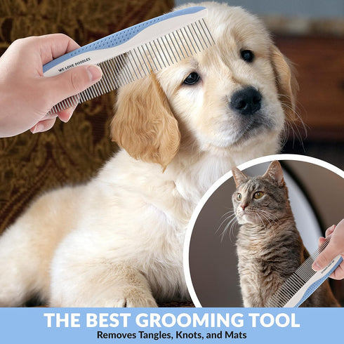 Metal Dog Grooming Comb - Removes Tangles & Matts, Best for Poodles, Goldendoodles, Long Haired Dogs (Large)