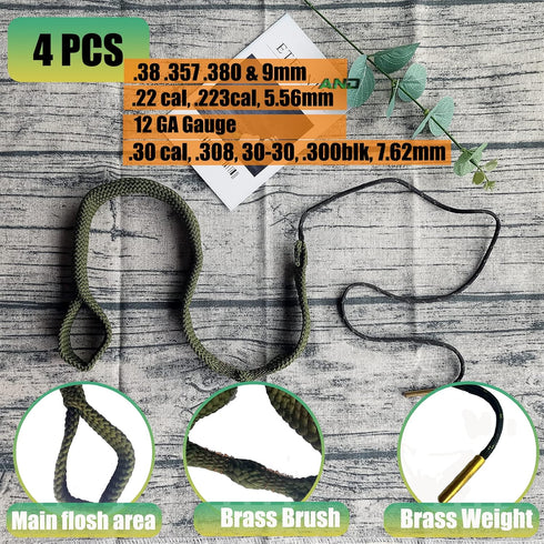 Gun Snake Cleaner, Barrel Rope for Handguns and Rifles .22 .223 & 5.56mm/.22.357.38.380, 9mm/.30 308 30-06 303 7.62mm,Gun Cleaning Kits with Gun Cleaning Cloth,Gun Cleaning Supplies