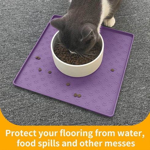 Ptlom Anti-Slip Dog Food Mat for Water and Food, Waterproof Silicone Puppy Tray for Small Medium Large Dogs Cats