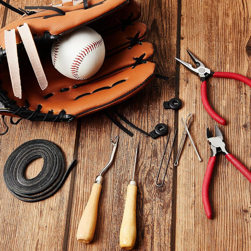 Glove Relacing Kit for Baseball or Softball Mitts - Includes 2 Strips, 4 Pcs Glove Locks, 5 Pcs Lacing Tools