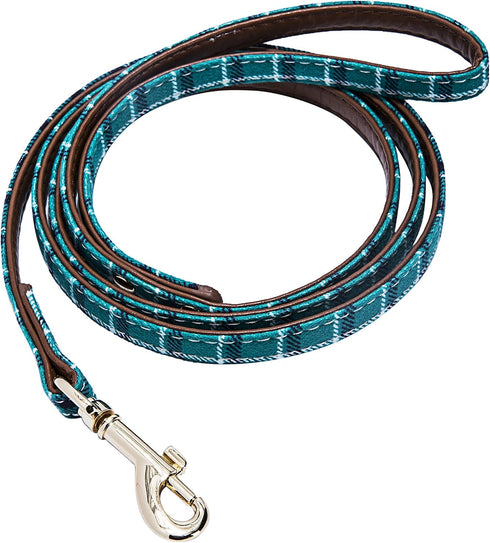 Puppy Leash for Small Dogs - StrawberryEC Cute Leather Peacock Green Plaid Leash