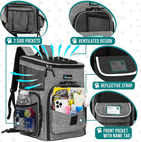 PetAmi Dog Backpack Carrier, Heather Gray, Airline Approved for Small & Large Cats, Ventilated Soft Sided