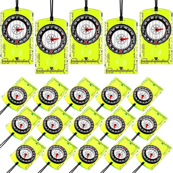 Geiserailie 20 Pcs Acrylic Orienteering Compass Navigation Backpacking Map Reading Compass for Outdoor Exploring, Green