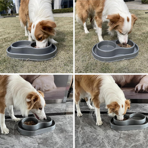 PetLike Ants Away Double Dog Water and Food Bowls, 6 cups/48oz Feeder Bowls for Medium and Large Dogs (Grey).