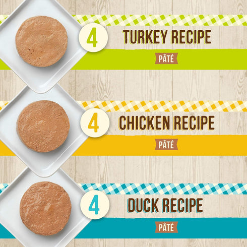Merrick Purrfect Bistro Grain Free Premium Canned Pate Adult Wet Cat Food, Variety Pack, Chicken, Duck, Turkey - (Pack