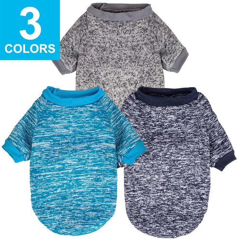 3 Pack Dog Sweater - Warm Soft Pet Clothes for Small Dogs, Medium Large Cats, Winter Christmas (Grey+Navy+Blue, X-Small)