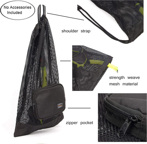 PACMAXI Snorkeling Gear Bag, Mesh Drawstring Shoulder Strap Bag for Scuba & Swim Equipment